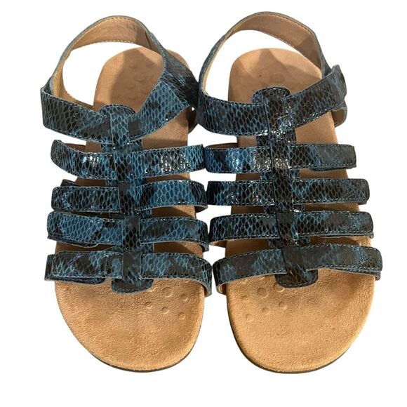 Vionic Harissa Indigo Blue Snakeskin Leather Gladiator Flat Comfort Sandal sz 7M - Picture 1 of 6